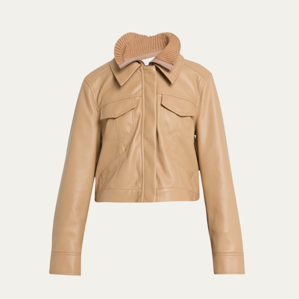 NWT$495 SIMKHAI Becka Boxy Zip-front Vegan Faux Leather Jacket Sz XL
